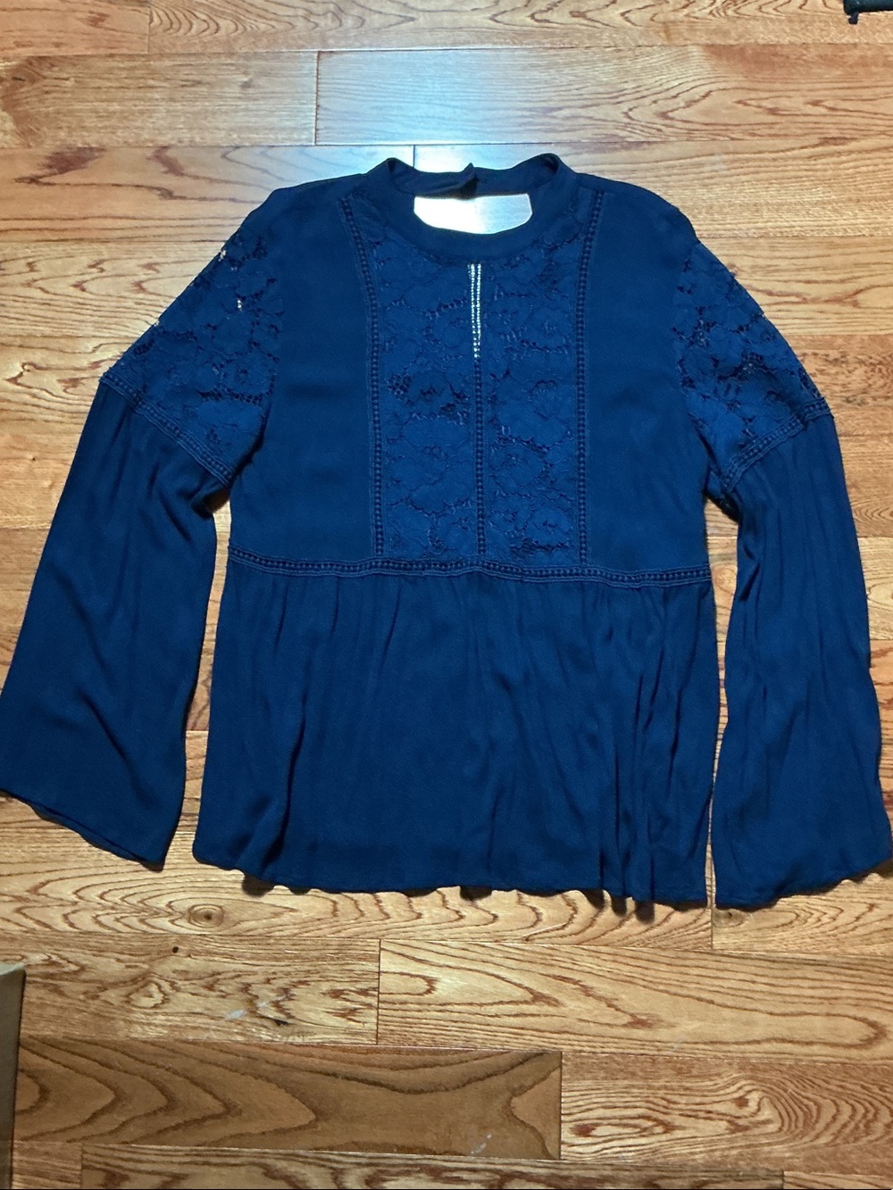 Ariat Navy Lace-Panel Long Sleeve Top